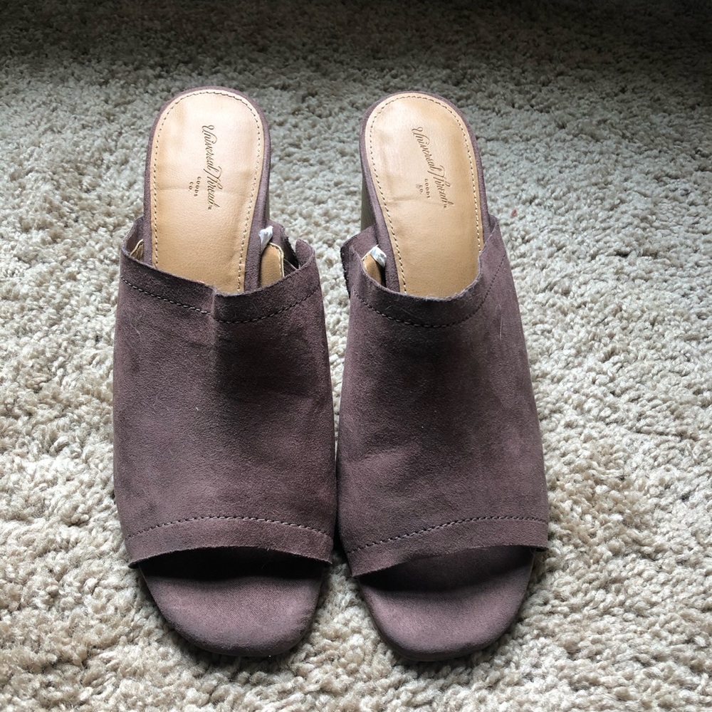 brown suede heeled open toed sandals